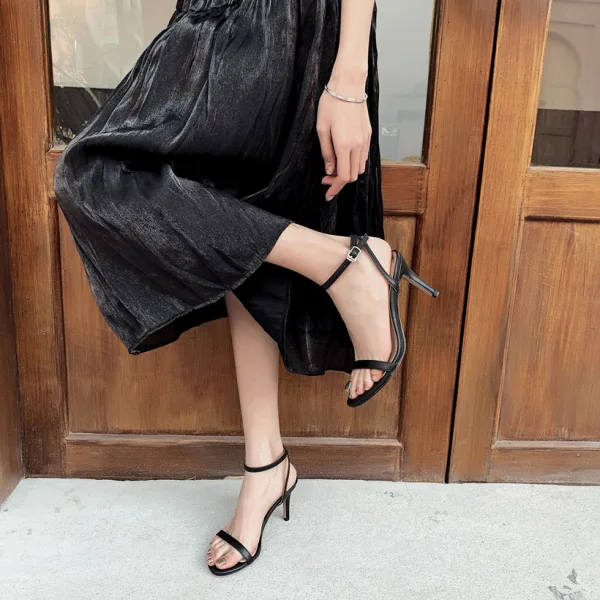 Sexy Black Summer Street Wear Womens Sandals 2020 Ankle Strap 9 cm Stiletto Heels Open / Peep Toe Sandals