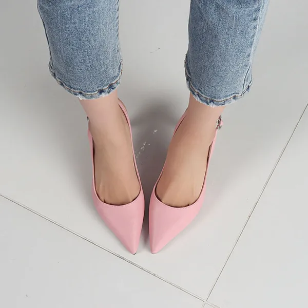 Schlicht Champagner Freizeit Slingpumps Sandalen Damen 2020 8 cm Stilettos Spitzschuh Sandaletten