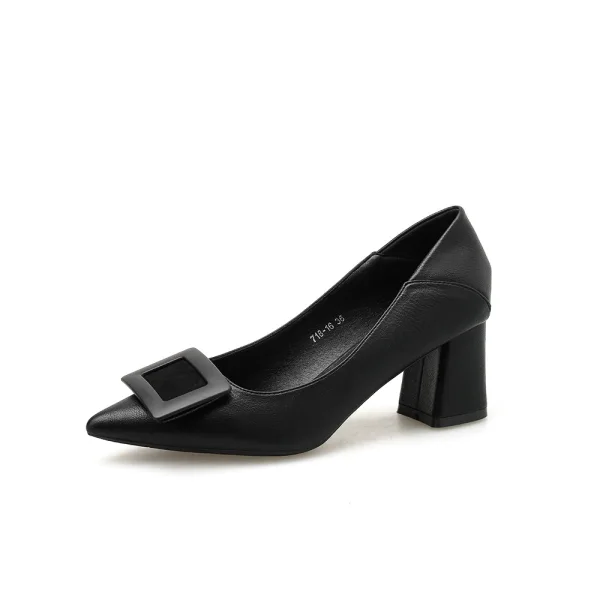 Modest / Simple Black Office OL Pumps 2020 6 cm Thick Heels Pointed Toe Pumps