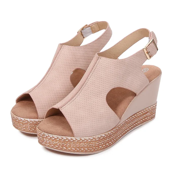 Proste / Simple Brązowy Lato Plaża Sandały Damskie 2020 8 cm Na Koturnie Peep Toe Sandały