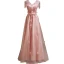 Chic / Beautiful Blushing Pink Beading Appliques Lace Flower Prom Dresses 2024 A-Line / Princess V-Neck Sleeveless Backless Floor-Length / Long Prom Formal Dresses