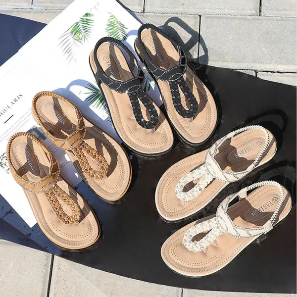 Piękne Czarne Plaża Płaskie Pantofle & Klapki 2020 Rhinestone Peep Toe Buty Damskie
