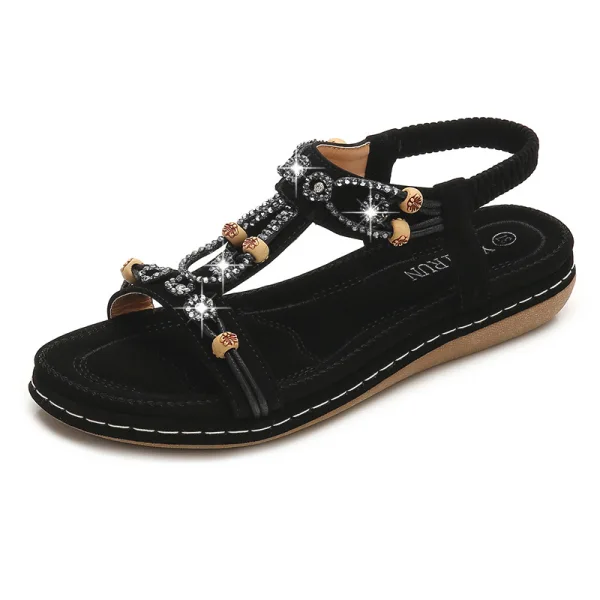 Bohemia Beige Summer Beach Rhinestone Slipper & Flip flops 2020 Open / Peep Toe Flat Womens Shoes