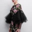 Chic / Beautiful Black Evening Dresses  2018 Trumpet / Mermaid Printing Scoop Neck 3/4 Sleeve Floor-Length / Long Formal Dresses