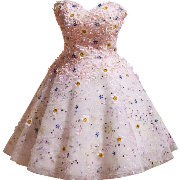 Fée Des Fleurs Rougissant Rose Paillettes Appliques Courte Robe De Bal 2024 Bustier Sans Manches Dos Nu Promo Robe De Ceremonie