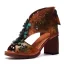 Traditional Brown Street Wear Womens Sandals 2020 Leather Flower 6 cm Thick Heels Open / Peep Toe Sandals