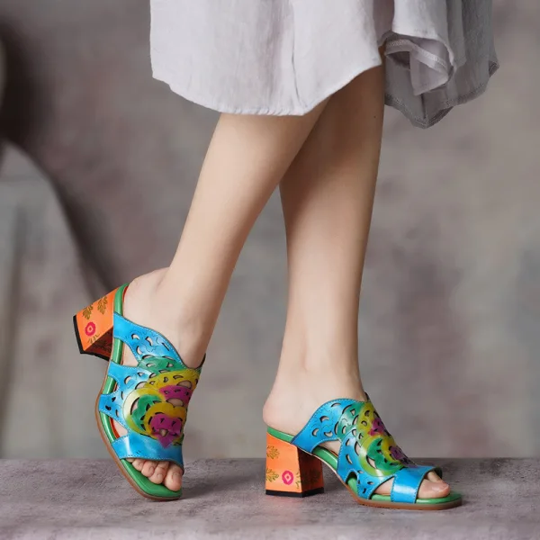 Traditionnel Bleu Vêtement de rue Sandales Femme 2020 Cuir 5 cm Talons Aiguilles Peep Toes / Bout Ouvert Sandales