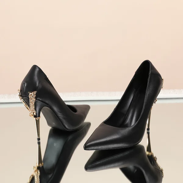 Chic / Belle Noire Bureau OL Escarpins 2020 Cuir 10 cm Talons Aiguilles À Bout Pointu Escarpins