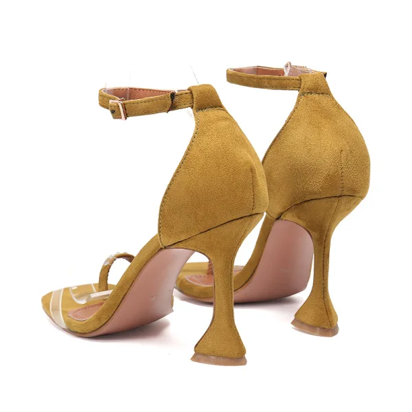 Enkla Röd Casual Mocka Sandaler Dam 2020 Läder Ankelband 10 cm Stilettklackar Peep Toe Sandaler