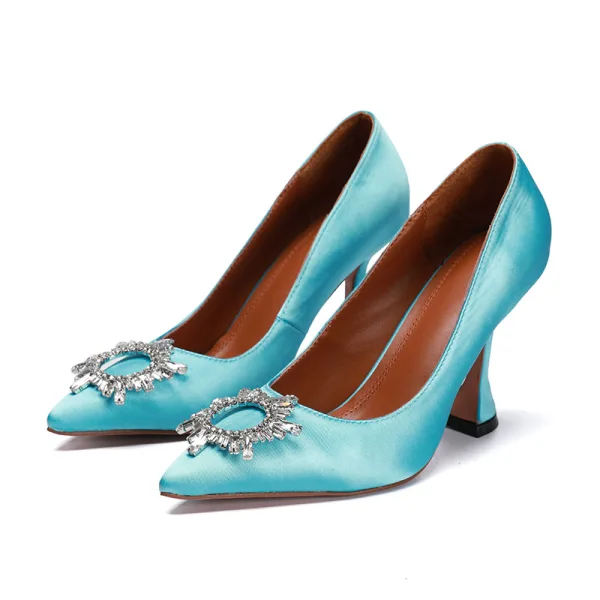 Snygga / Fina Limegrön Tidsbeställning Rhinestone Pumps 2020 10 cm Stilettklackar Spetsiga Pumps