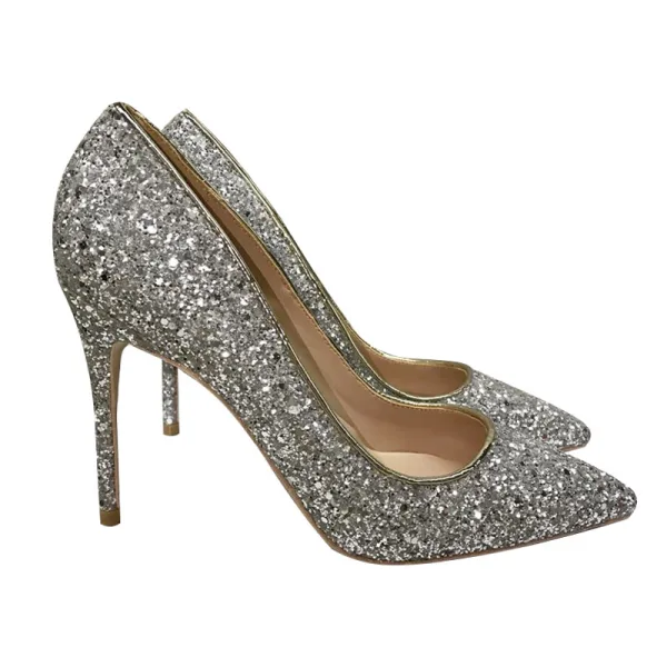 Sparkly Sølv Aften Paljetter Pumps 2020 12 cm Stiletthæler Spisse Pumps