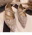 Charmant Champagne Argenté Perle Plate Chaussure De Mariée 2020 Faux Diamant À Bout Pointu Mariage