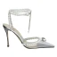Sexy Silver Evening Party Rhinestone Womens Sandals 2020 Pearl Ankle Strap 9 cm Stiletto Heels Pointed Toe Sandals