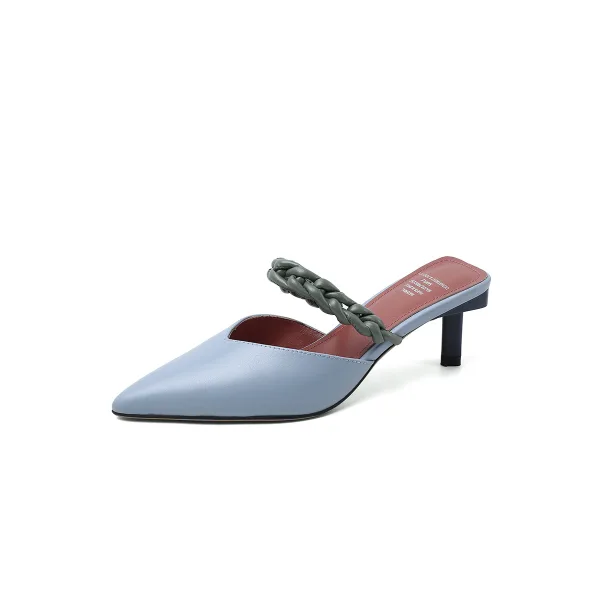 Chic / Beautiful Beige Street Wear Braid Womens Sandals 2020 Leather 5 cm Stiletto Heels Pointed Toe Sandals