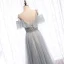 Scintillantes Argenté Gris Robe De Soirée 2020 Princesse Bretelles Spaghetti Paillettes Manches Courtes Dos Nu Longue Robe De Ceremonie