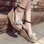 Fashion Blushing Pink Street Wear Summer Braid Womens Sandals 2020 Pearl Ankle Strap Rhinestone 10 cm Wedges Open / Peep Toe Sandals