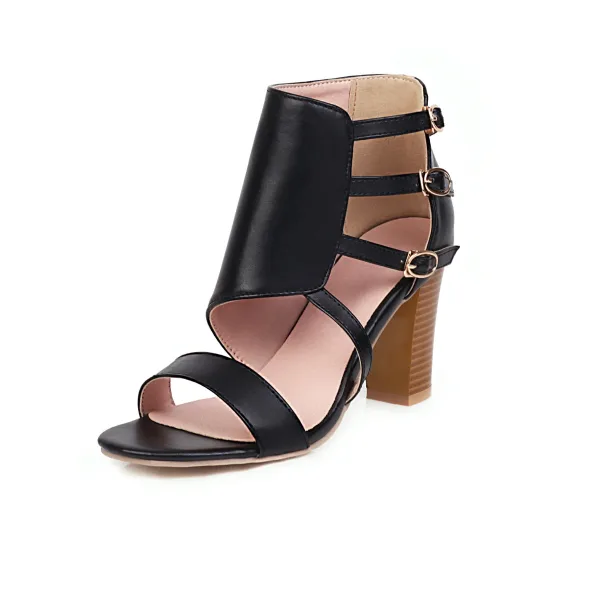 Proste / Simple Czarne Lato Przypadkowy Sandały Damskie 2020 8 cm Grubym Obcasie Peep Toe Sandały
