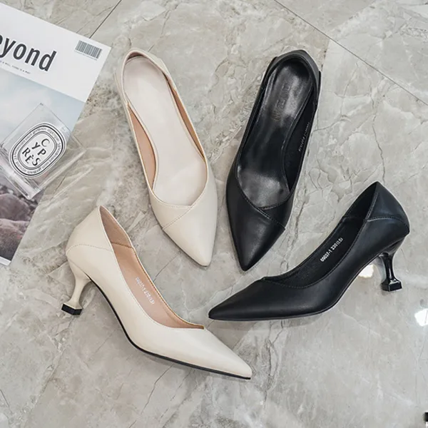 Proste / Simple Białe Biuro OL Czółenka 2020 Skórzany 6 cm Szpilki Peep Toe Czółenka