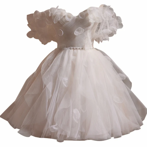 Fashion White Pearl Appliques Cascading Ruffles Party Dresses 2024 Short Ball Gown Spaghetti Straps Short Sleeve Backless Evening Party Formal Dresses