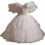 Fashion White Pearl Appliques Cascading Ruffles Party Dresses 2024 Short Ball Gown Spaghetti Straps Short Sleeve Backless Evening Party Formal Dresses