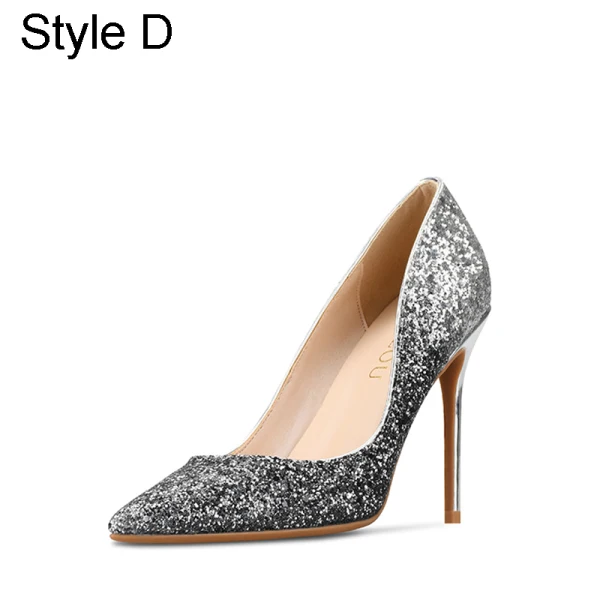 Glittrande Silver Afton Glittriga / Glitter Paljetter Pumps 2021 Läder 10 cm Stilettklackar Spetsiga Pumps Högklackade