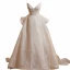 Elegant Beige Pearl Lace Flower Prom Dresses 2024 A-Line / Princess Spaghetti Straps Sleeveless Backless Bow Floor-Length / Long Prom Formal Dresses