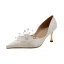 Romantic Ivory Satin Wedding Shoes 2020 Leather Pearl Flower 7 cm Stiletto Heels Pointed Toe Wedding Pumps
