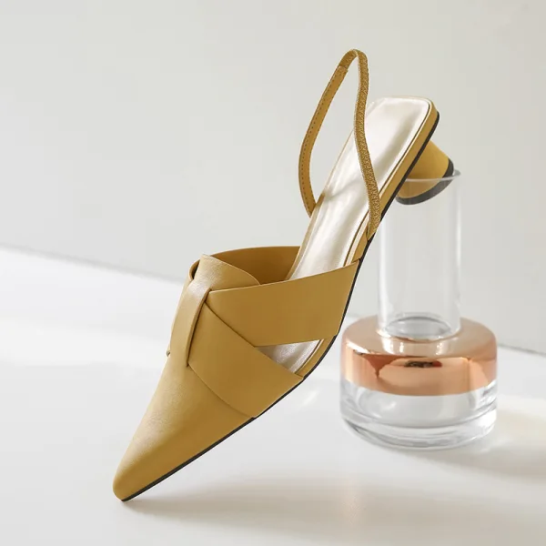 Enkla Vita Slingback Casual Läder Sandaler Dam 2020 4 cm Låg Klack Spetsiga Sandaler