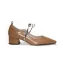 Schlicht Sommer Braun Strassenmode Sandalen Damen 2020 Leder Perle 5 cm Thick Heels Quadratische Zehe Sandaletten