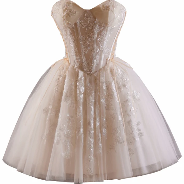 Sexy Ivory / Creme Perlenstickerei Pailletten Kurze Partykleider 2024 Bandeau Ärmellos Rückenfreies Cocktail Abend Festliche Kleider