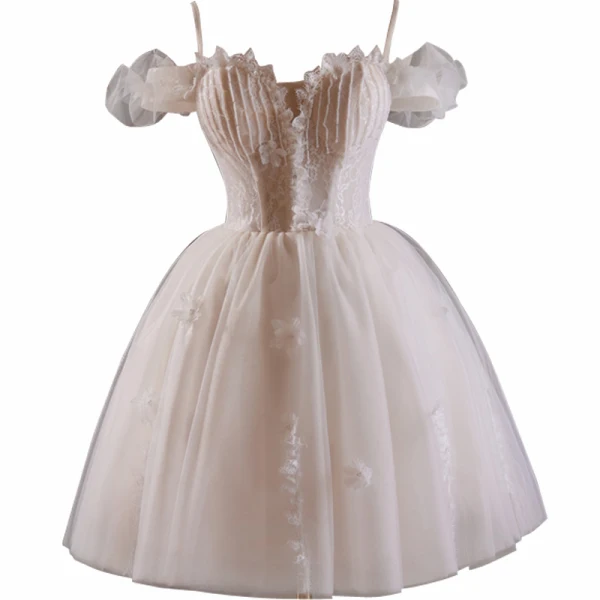 Charmant Blanche Perlage En Dentelle Fleur Appliques Courte Robe De Fête 2024 Robe Boule Bretelles Spaghetti Sans Manches Dos Nu Robe De Ceremonie