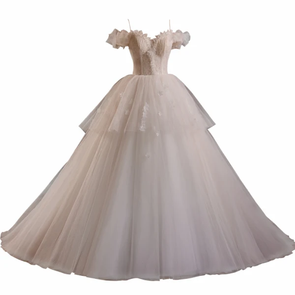 Charming Light White Beading Lace Flower Appliques Wedding Dresses 2024 Ball Gown Spaghetti Straps Sleeveless Backless Floor-Length / Long Wedding