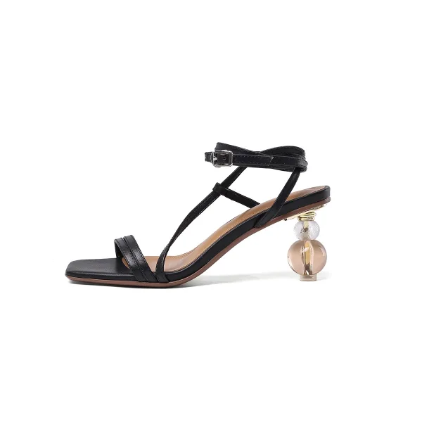 Sexy Sommer Weiß Sandalen Damen 2020 Leder Knöchelriemen 8 cm Stilettos Peeptoes Sandaletten