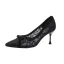 Charming Black Evening Party Pumps 2020 Lace Flower Bow 7 cm Stiletto Heels Pointed Toe Pumps