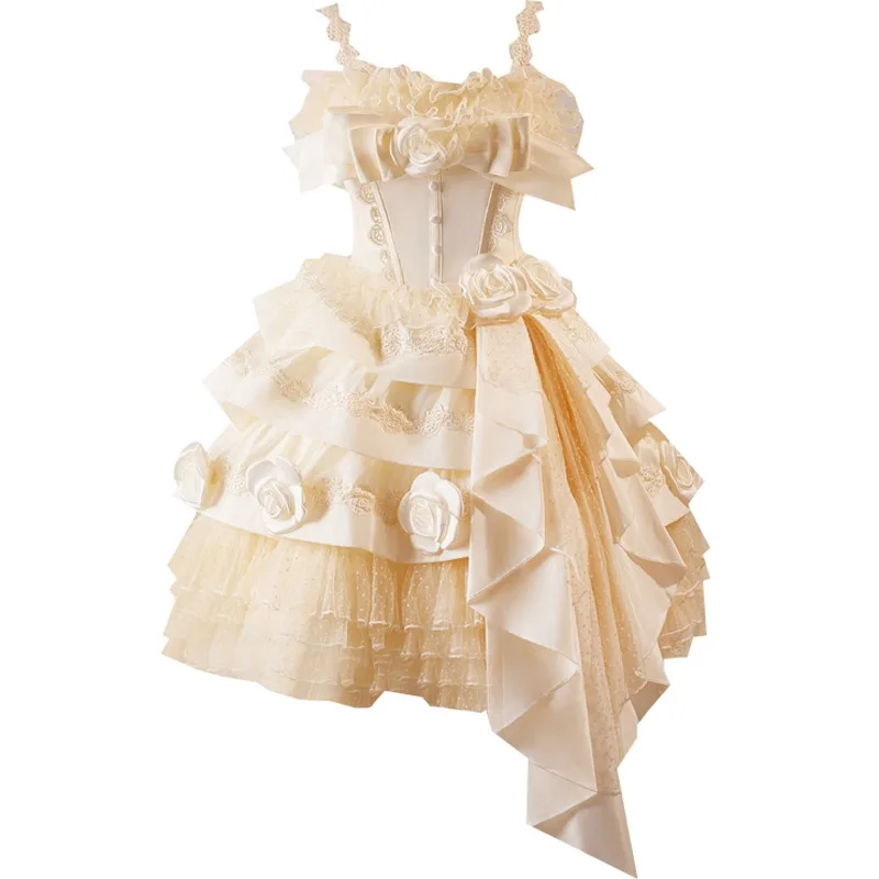 Elegant Champagne Cascading Ruffles Appliques Satin Party Dresses 2024 Ball Gown Straps Elegant Champagne Cascading Ruffles Appliques Satin Party Dresses 2024 Ball Gown Straps