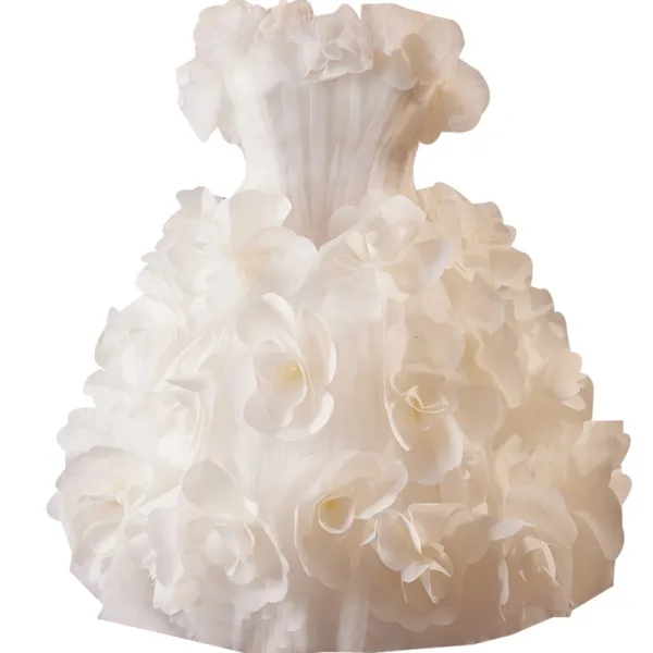 Flower Fairy White Cascading Ruffles Appliques Short Prom Dresses 2024 Ball Gown Strapless Sleeveless Backless Prom Formal Dresses