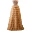 Charmant Gold Perlenstickerei Pailletten Perle Plissee Ballkleider 2024 A Linie Bandeau Ärmellos Rückenfreies Lange Ball Festliche Kleider