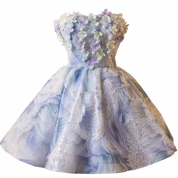 Charming Sexy Sky Blue Beading Pearl Sequins Appliques Short Party Dresses 2025 Ball Gown Strapless Sleeveless Backless Cocktail Party Evening Party