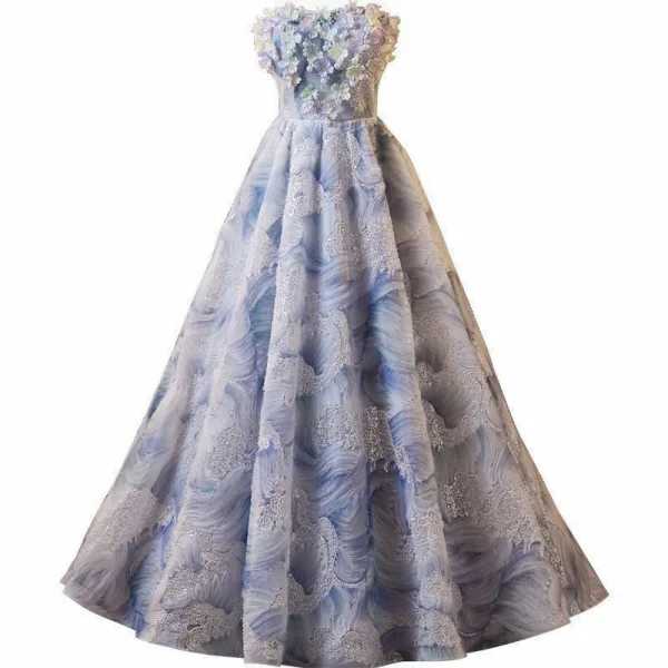Märchen Himmelblau Perlenstickerei Applikationen Perle Pailletten Ballkleider 2025 Ballkleid Bandeau Ärmellos Rückenfreies Lange Ball Festliche Kleider