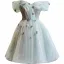 Chic / Belle Vert Cendré Appliques Perlage Paillettes Courte Robe De Fête 2024 Princesse De l'épaule Manches Courtes Dos Nu Robe De Ceremonie