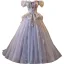 Flower Fairy Lavender Beading Lace Flower Pearl Sequins Prom Dresses 2025 Ball Gown Off-The-Shoulder Short Sleeve Backless Floor-Length / Long Prom Formal Dresses