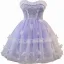 Sexy Lavande En Dentelle Fleur Appliques Courte Robe De Fête 2025 Bustier Sans Manches Dos Nu Soirée Robe De Ceremonie