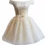 Schlicht Champagner Spitze Blumen Schleife Stoffgürtel Kurze Partykleider 2024 Ballkleid Off Shoulder Ärmellos Rückenfreies Abend Festliche Kleider