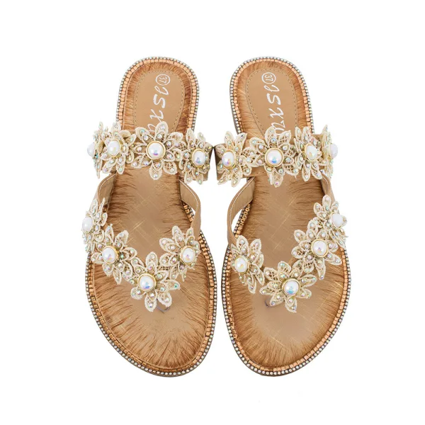 Cyganeria Czarne Plaża Sandały Damskie 2020 Z Koronki Kwiat Rhinestone Płaskie Peep Toe Sandały