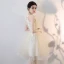 Chic / Beautiful Champagne Homecoming Graduation Dresses 2018 Ball Gown Appliques Lace Scoop Neck Strapless Sleeveless Short Formal Dresses