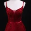 Chic / Belle Bordeaux Robe De Soirée 2018 Princesse Perlage En Dentelle Cristal Ceinture Paillettes Bretelles Spaghetti Sans Manches Dos Nu Train De Balayage Robe De Ceremonie