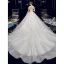Charmant Ivory / Creme Brautkleider / Hochzeitskleider 2020 Ballkleid Off Shoulder Glanz Pailletten Perlenstickerei Spitze Blumen Kurze Ärmel Rückenfreies Königliche Schleppe