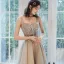Charmant Champagne Robe De Soirée 2020 Princesse Bretelles Spaghetti Perlage En Dentelle Fleur Sans Manches Dos Nu Longue Robe De Ceremonie