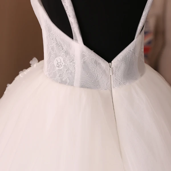 Chic / Belle Ivoire Robe De Mariée 2018 Robe Boule Appliques Perle Paillettes En Dentelle Organza V-Cou Sans Manches Dos Nu Train De Balayage Mariage