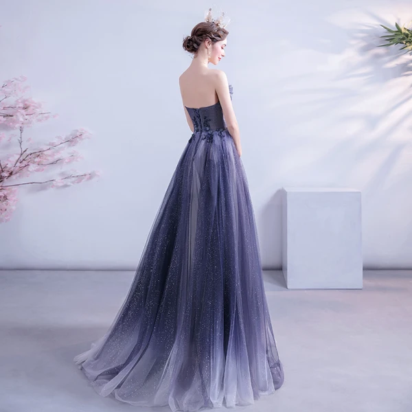 Charmant Marineblau Abendkleider 2020 A Linie Bandeau Perlenstickerei Pailletten Ärmellos Rückenfreies Lange Festliche Kleider